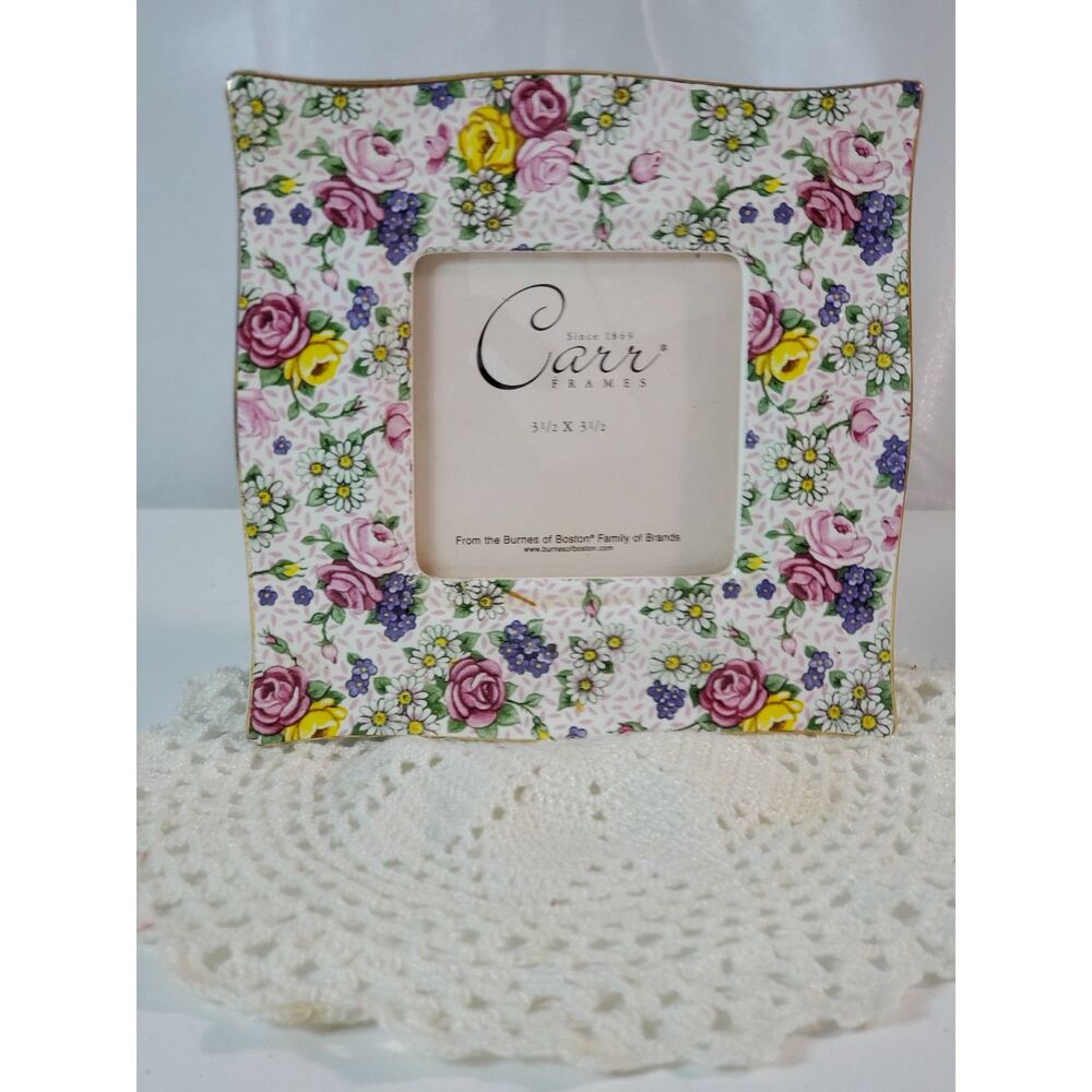 Vintage Carr/Burnes of Boston FramePorcelain Floral Rose Picture Frame, 3.5"x3.5